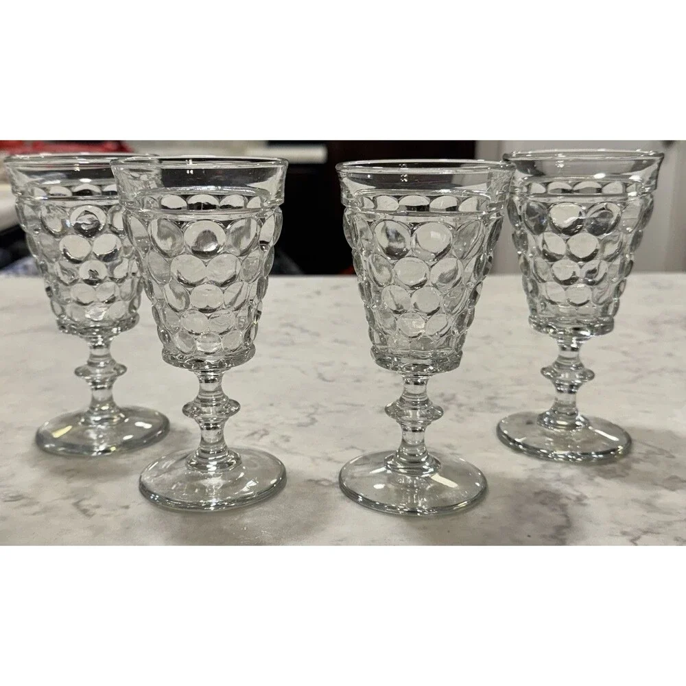 4 Vintage Westmoreland Thousand Eye Clear Glass Claret Wine Stem 1932-1956